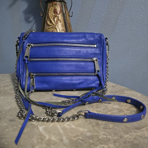 Rebecca Minkoff Mini Mac Cobalt Blue Zipper & Fringe Crossbody Bag - Picture 2 of 12